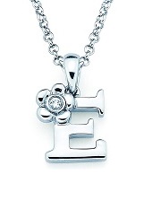 handsome initial letter flower accent silver baby necklace